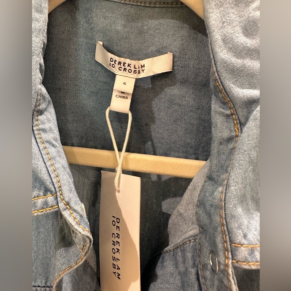 Derek Lam 10 Crosby Giselle Tie‑Front Cargo Mini Dress Light Wash Denim 6 NWT - Picture 9 of 10